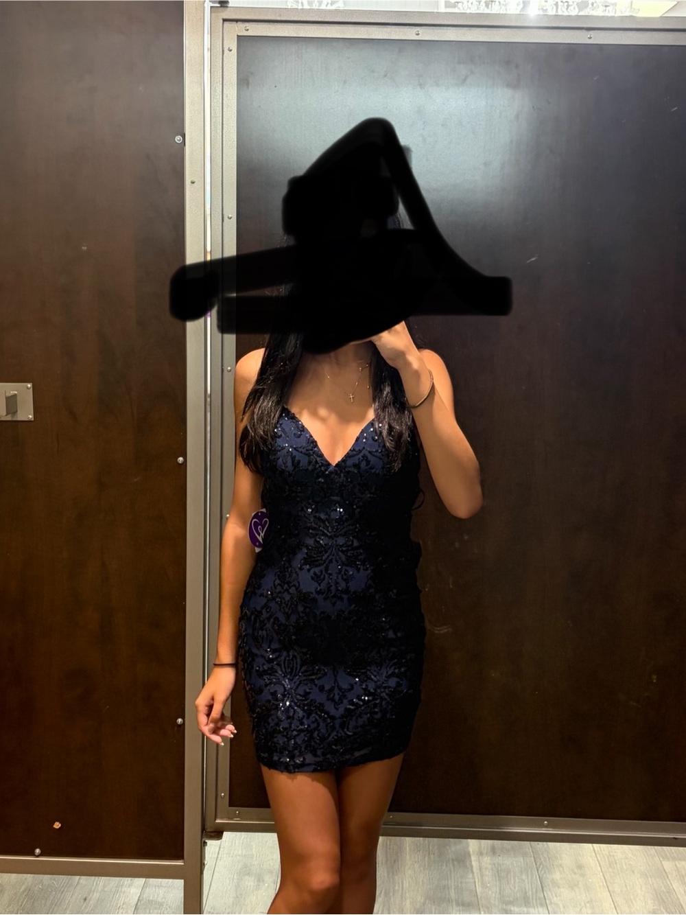 Windsor Navy Sequin Lace V-Neck Mini Dress